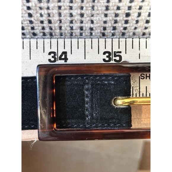 Italian Suede Leather Belt Bottega Veneta L Black Tortoise Buckle Minimalist main image 4